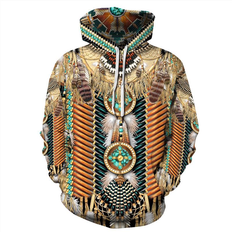 Indian Bohemian European and American Fashion Lovers  Hoodie Men's Loose Large Size 3D Printed Men's Hoodie Goes With Everything