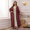 AB454 Women's Plus Size Dubai Chiffon Abaya Set - Three-Piece Middle Eastern Cardigan Long Dress with Hot Stamping