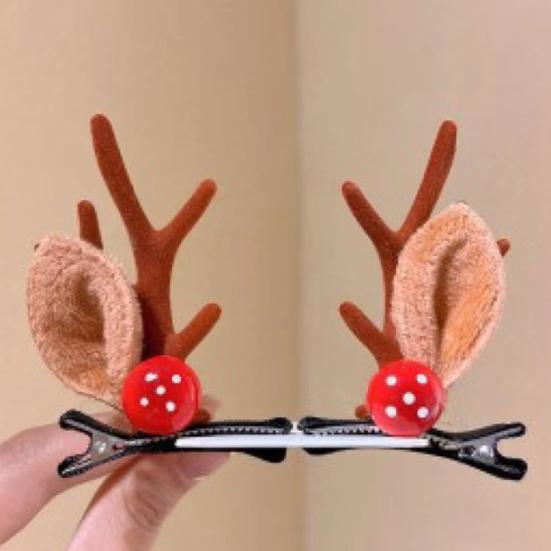 1 Pair Kids Reindeer Antler Hair Clips Soft Plush Christmas Hairpin for Baby Girl Toddler Cute Photo Prop Party Hair Accessory