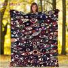 Evil Eye Blanket Turkish Nazar Spiritual Art Blanket Vintage Mid Century Flannel Blanket Sofa Chair Throw Blanket Travel Blanket