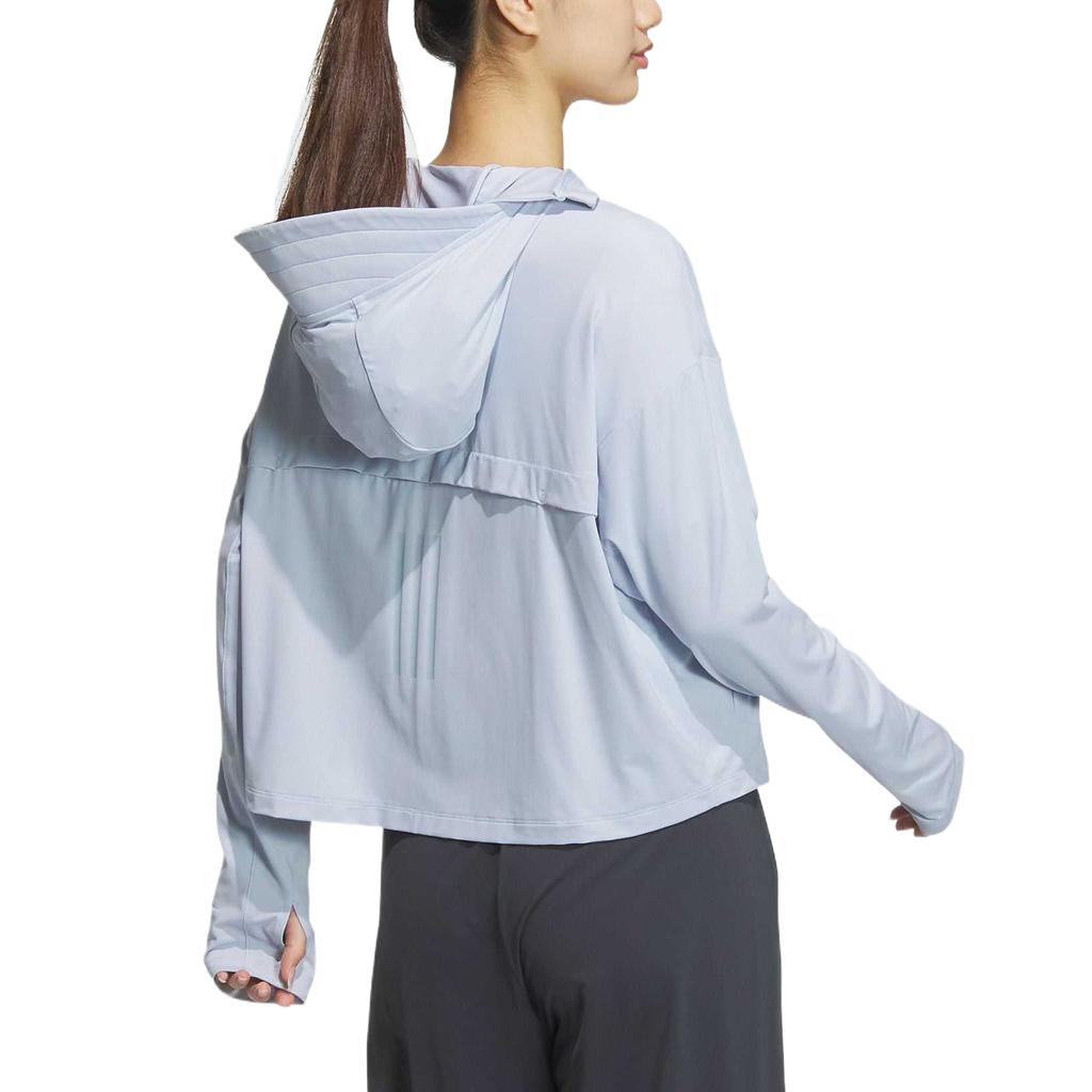 Adidas Knit UPF Jacket Solid Color Quick-Dry Sports Casual Hooded Jacket Women Jacket Light-Blue JJ1332