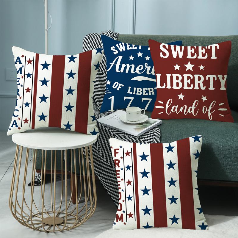 New Home Office Pillow Cover Freedom Day Pentagram Letter Printed Linen Cushion Cover