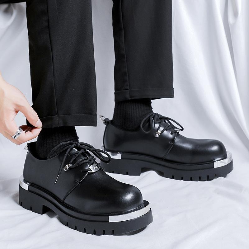 Fashion Fashion Mens Casual Leather Derby Shoes Men's Thick Sole Big Toe Trendy Shoes Men Lace-up Heightened Shoe #8799-R