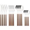 16pcs Stainless Steel Cutlery Set Imitation Wooden Handle Dinnerware Clamp Western Tableware Knife Fork Tea Spoon Silverware Set