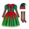 Christmas Elf Costume Set Boys Girls Festive Elf Outfit Kids Classic Red Green Elf Hat Stockings Set Dress-up Attire for Parties Cosplay Performance
