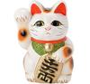 White Oval Cat, Size 5, Right Handed Maneki-neko (Beckoning Cat) - Tokoname Ware