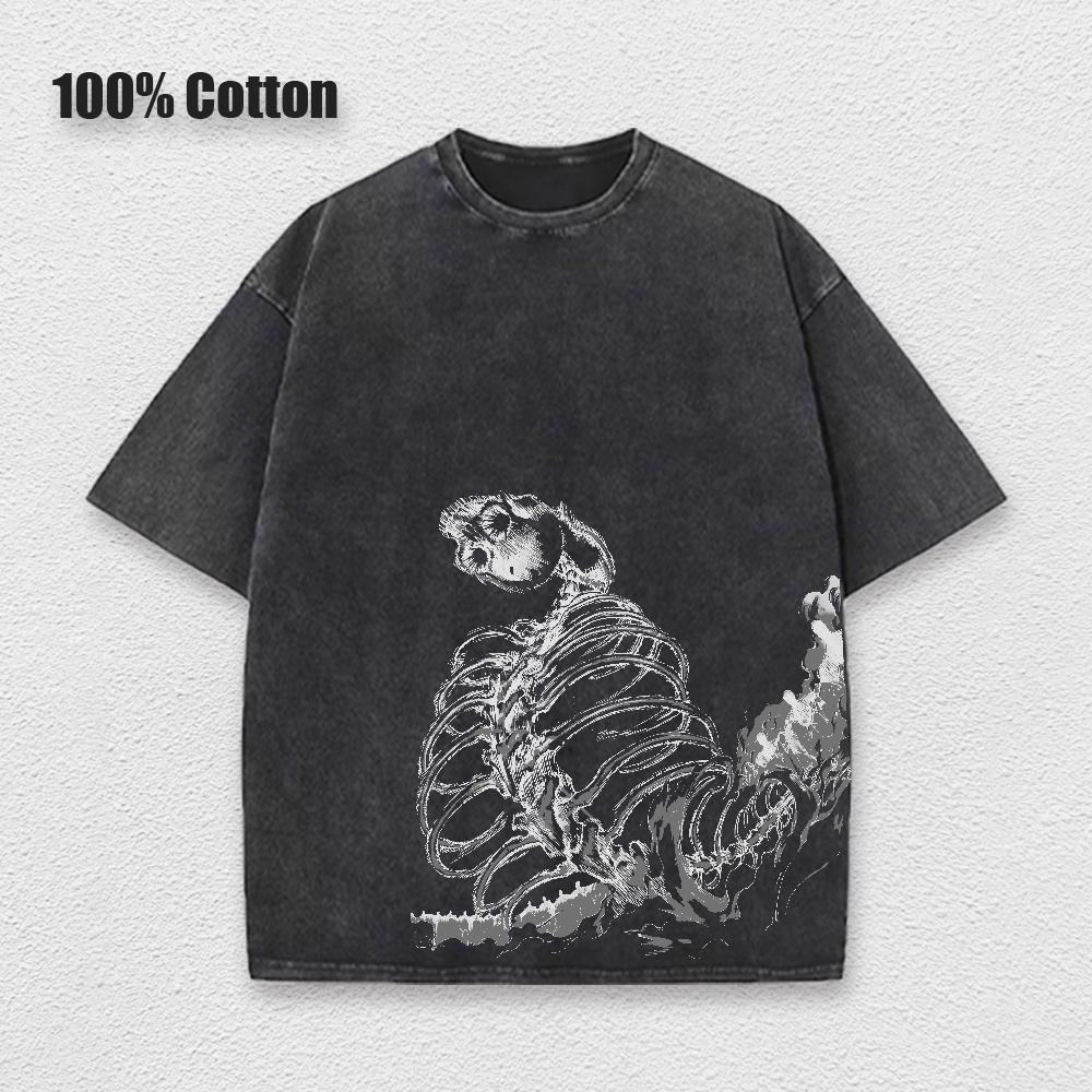 Men Washed Anime Attack On Titan T-Shirt Hip Hop Streetwear Graphic Print Oversize Tshirt Short Sleeve Cotton Loose Vintage Tops