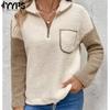 Women's Fashion Casual Solid Color Print Fall Winter Long Sleeve POLO Neck Pullovers & Long Sleeves