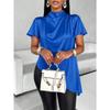 Satin Colored Shirt for Autumn Winter Bat Sleeves Asymmetrical Hem Shirt Top Blouses & Shirts