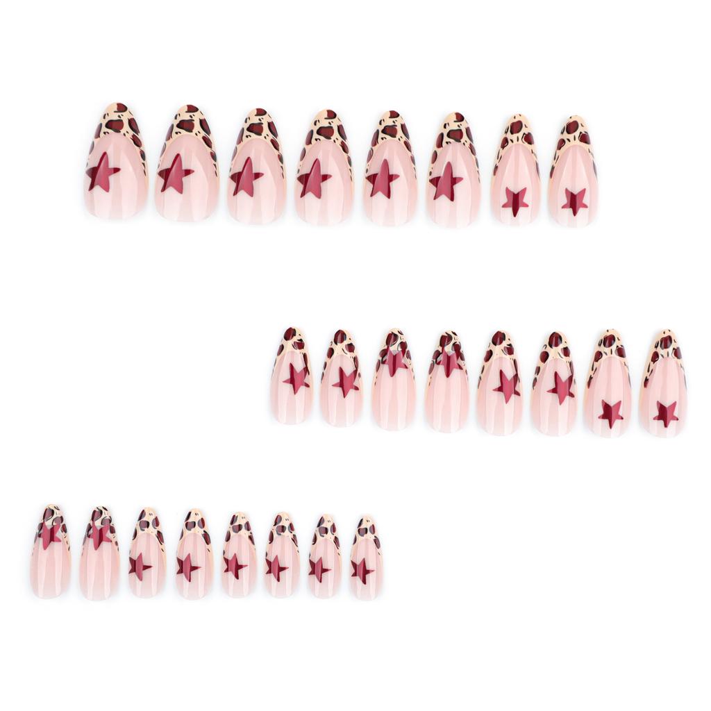 24 Pieces European and American Wearing Nail French Leopard Print Star Manicure Fake Nail Almond Type Press On Nails