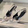 Luxury Design Rhinestone Buckle Women Pumps Cozy Silk Pointed Toe Party Prom Shoes Slingback High Heels Mules Heeled Sandals