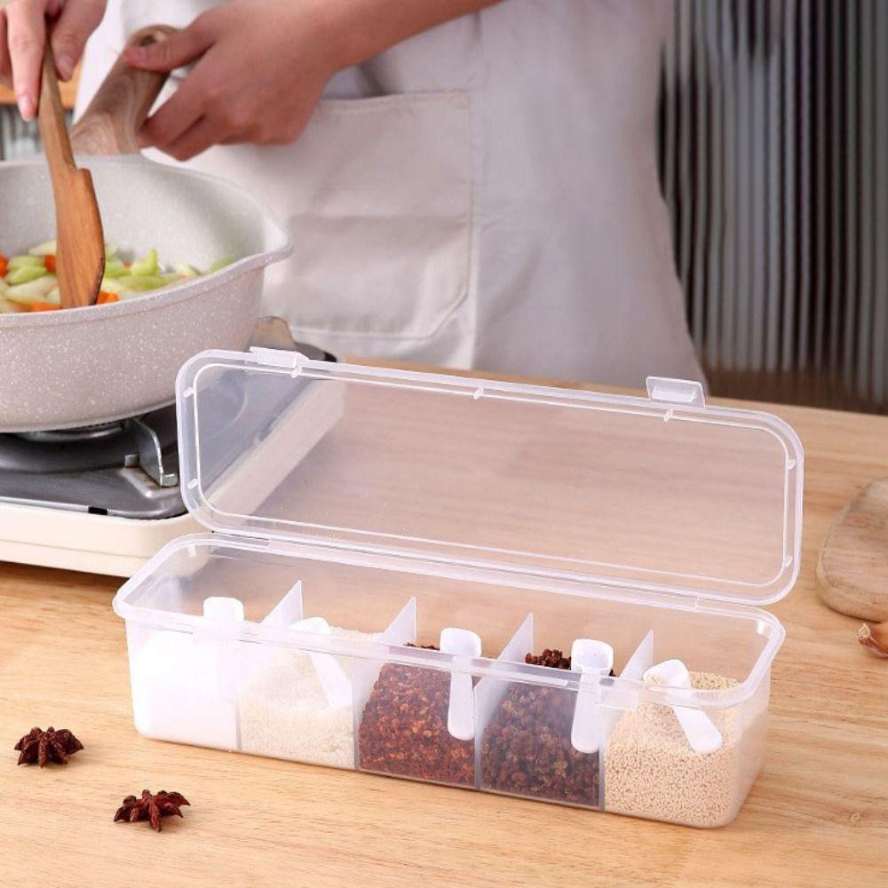 Dustproof Desktop Storage Box Transparent Divided Seasoning Box Transparent Storage Box Kitchen