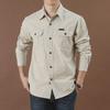 Men's Casual Loose-Fit Long-Sleeve Shirt - Solid Color, Large Size, Autumn Workwear with Pocket