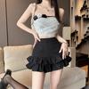 High-Waisted Slimming Fish Tail Skirt For Women Summer Black White Ruffle A- Line Short Skirt