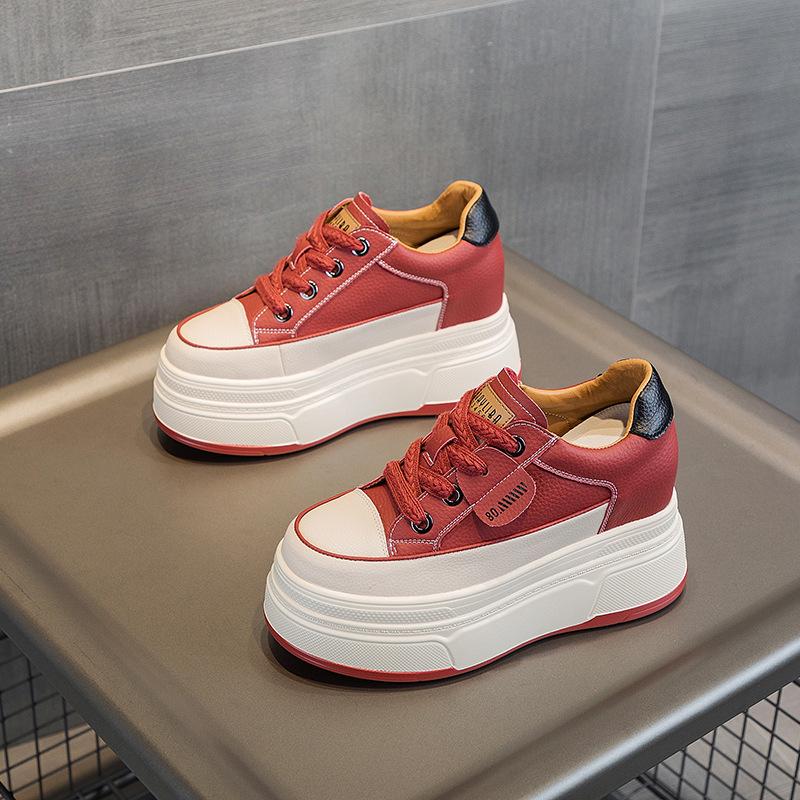 9cm Cow Suede Genuine Leather Women Vulcanized Shoes Platform Wedge Skate Boarding High Brand Heels Casual Summer Shoes