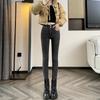 Versatile High-waisted Double-buckle Small-footed Jeans for Women, Autumn and Winter, Small High-waisted Personality, Tight-fitting Pencil Jeans