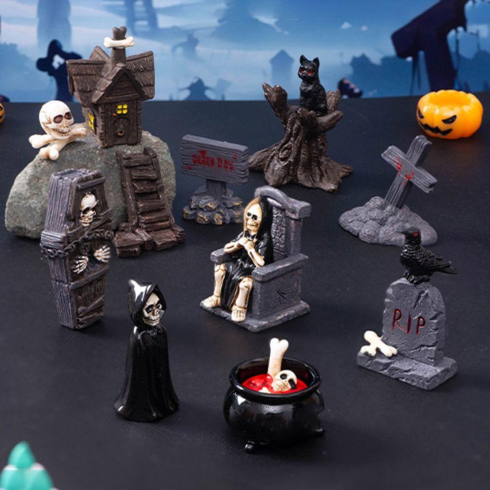 Coffin House Chair Halloween Miniature Figurine Bone Skull Desktop Knick-knack  Festival Supplies