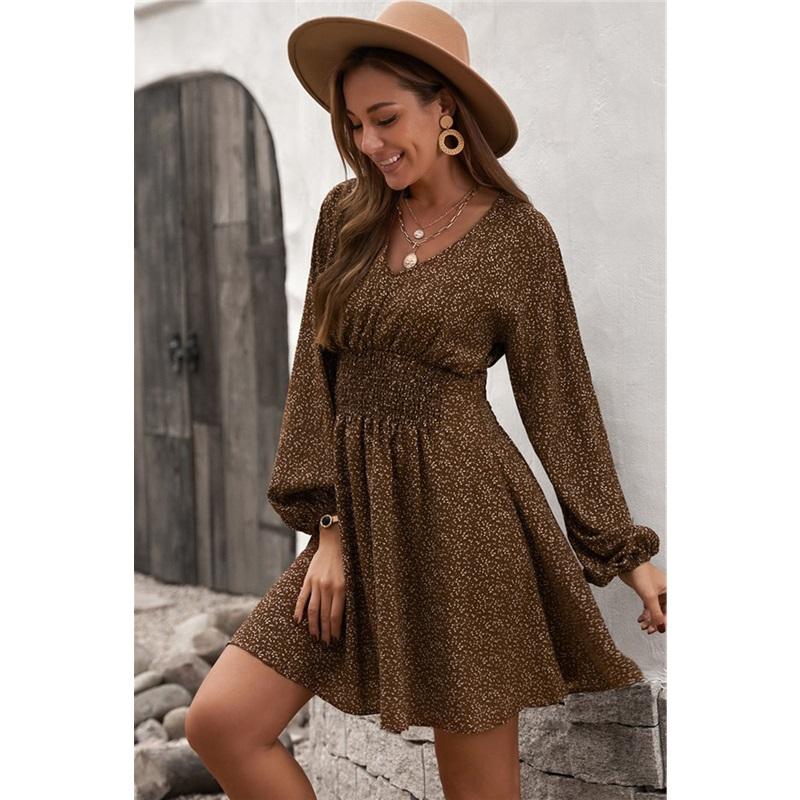 Polka Dot Dress Women's Pullover V-neck Long-sleeved Pleated Waist Slim Skirt