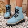 Fashion Thick Bottom Denim Ankle Boots Women 2025 Autumn Fashion Tie-Dye Side Zip Western Cowboy Boots Woman's Platform Shoes Plus Size