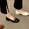 2024 New Fashion French Retro Mary Jane Square Headed Small Leather Shoes for Commuter Versatile Low Heel Women's Single Shoes