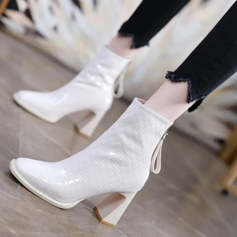 2024 High Quality Women's Shoes Ankle Women's Boots Elegant Modern Boots Women Square Toe High Heels Back Zip Shoes Ladies