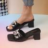 Summer New Versatile Fashion Outer Wear Thick-heeled Slippers Women's Cool Slippers Sandals One-word Drag Summer High-heeled Sandals Women