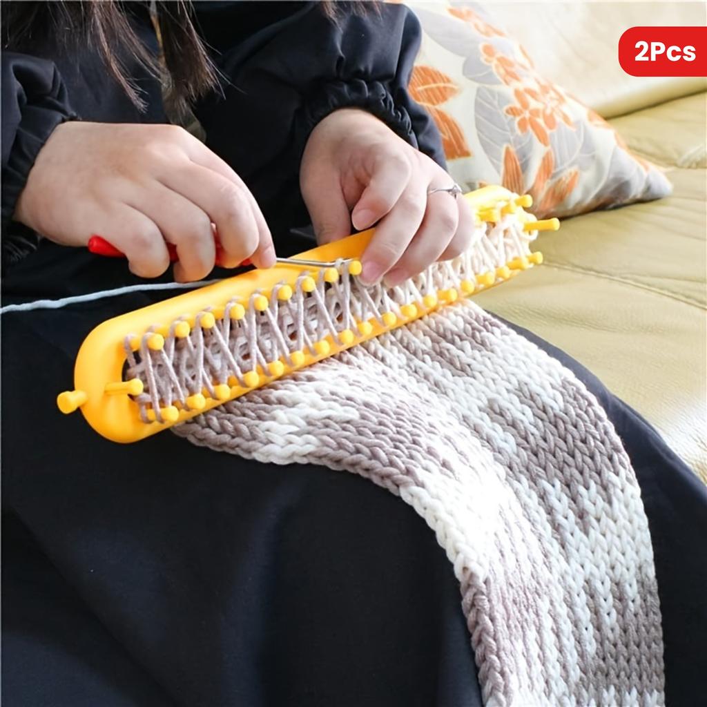 2pcs DIY Knitting Loom Kit with Crochet Hook - Handmade Craft Weaving Tools for Blankets, Scarves, Hats & Shawls - Red/Yellow, Weaving Loom Yarn
