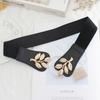 Gold Leaf Pair Buckle Elastic Belt Women'S Dress Decorative Fine Elastic Waist Seal Three Sizes