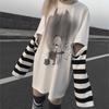 VAYLA Korean Tshirts Harajuku Cartoon Print Punk T-shirt Women Detachable Long Sleeve Oversized Tops Fashion Graphic Tee