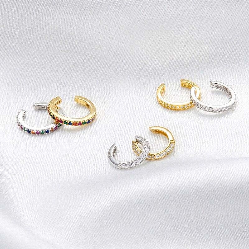 Bamoer 1 PCS Colorful Zircon Ear Clip, Women Genuine 925 Sterling Silver Clear CZ Statement Wedding Jewelry