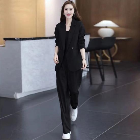 2 Pcs/Set Lady Formal Coat Pants Set Long Sleeves Double Buttons Cardigan