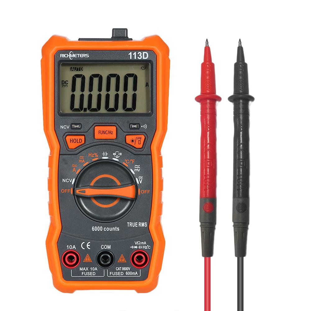 RICHMETERS RM113D NCV Digital Multimeter 6000 Counts Auto Ranging AC DC Voltage Temperature Measuring Meter Flash Light