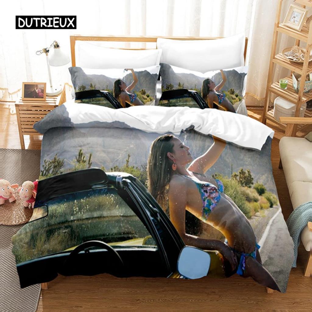Duvet Cover Sexy Buttocks Girl Car Quilt Cover Soft Microfiber Bikini Comforter Cover for Women Teen Adults Bedroom Decoration