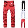 Men's Casual Big Hole Stretch Pants Slim Jeans Men's Multi Hole White Red Black Pants