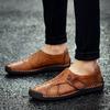 Men's Retro Handmade Leather Slip-On Shoes: Wear-Resistant, Soft Sole, Casual Large Size for Autumn & Winter.