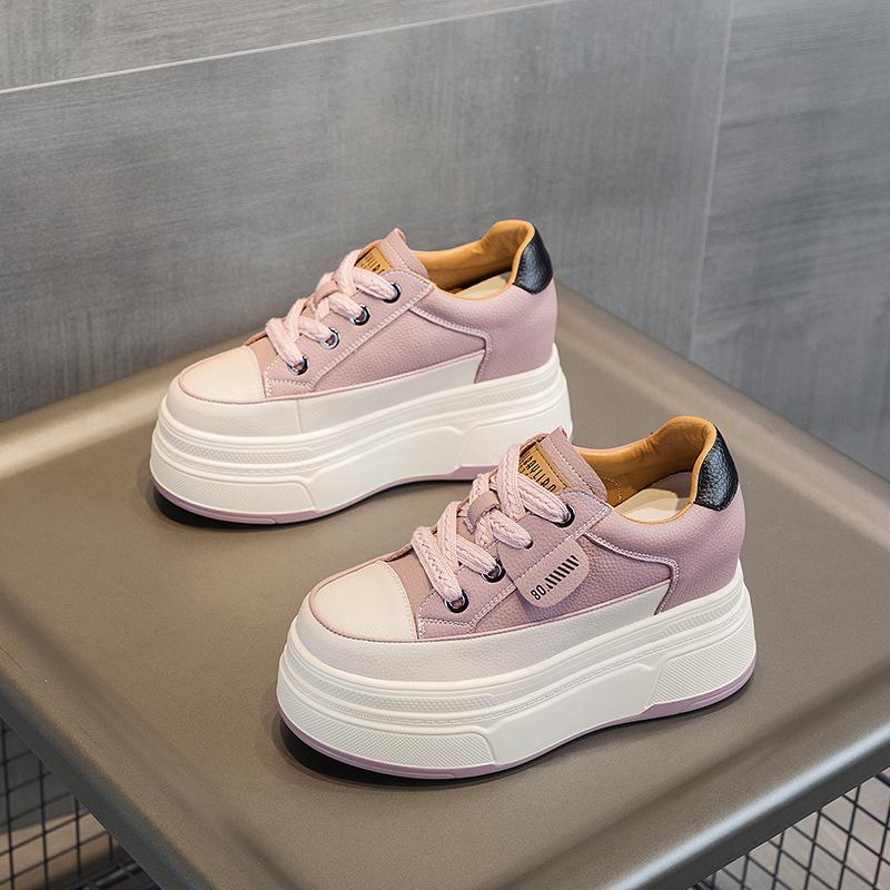 9cm Cow Suede Genuine Leather Women Vulcanized Shoes Platform Wedge Skate Boarding High Brand Heels Casual Summer Shoes