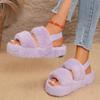 Fashion Plush Cotton Mopping Winter New Round Toe Open Toe One Strap Anti-slip Wear-resistant Platform Flats