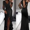 2024 Black Mid-Waist Literary Sequin Mesh Long Skirt Dress