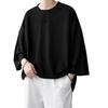 Men's Round Neck T-shirt Three-Quarter Length Sleeves Solid Color T-shirt Casual Style Loose Fit Tee Shirt for Street Travel Vacation