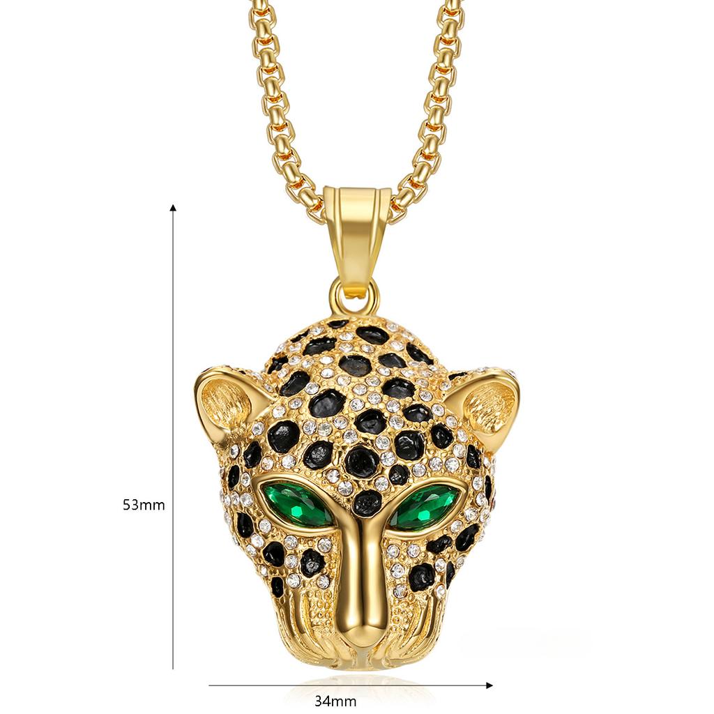 Cubic Zirconia Leopard Head Pendant Stainless Steel Necklace For Men Hip-hop Trendy Jewelry Gift