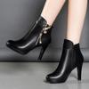 2024 New Fashion Women's Boots Autumn and Winter Short Boots Women's Round Toe Stiletto Heel Zipper Casual Women's Shoes