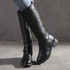 Women Knee High Boots Fashion Low Heels Square Platform Long Brown Black Leather Zip Winter Women Warm Shoes Booties