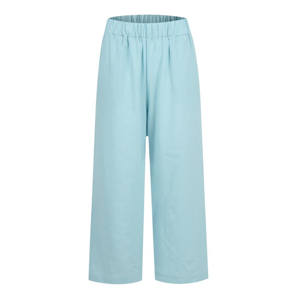 Women's Fashion Solid Color Loose Elastic Waist Straight Pocket Casual Pants