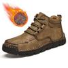 Men's Winter Warm Leather High-Top Shoes, Velvet-Lined Casual Martin Boots, Hand-Stitched for Large Sizes.