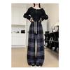 Soft Woolen Plaid Pants for Women In Autumn and Winter Loose Flesh Covering To Make Them Look Slim and Loose, Lazy Straight Wide-leg Casual Pants