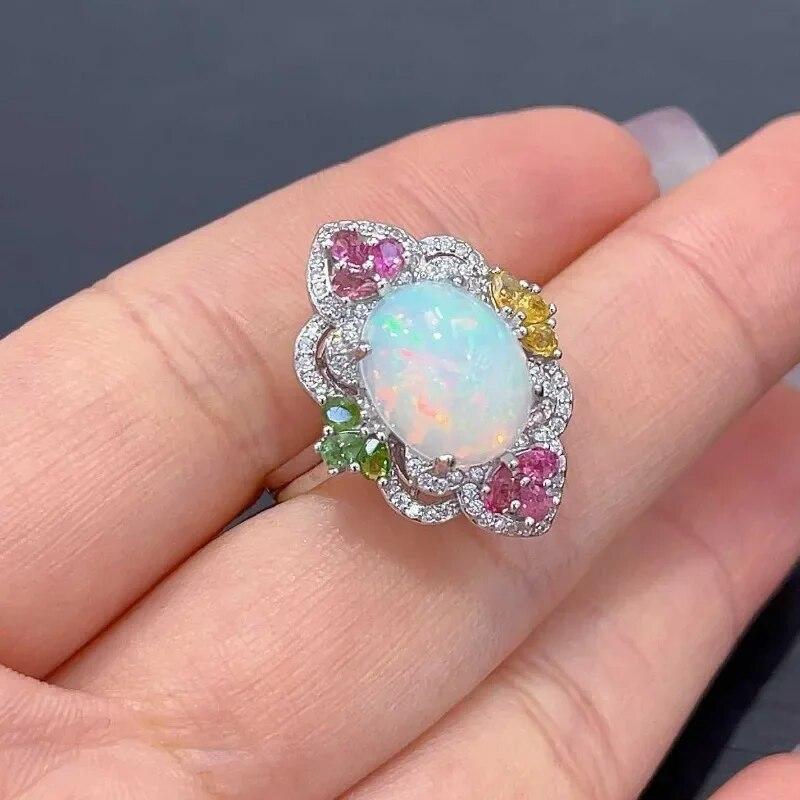 Sace Gems 925 Sterling Silver Certified 10*12MM Natual Opal Rings for Women Engagement Cocktail Party Fine Jewelry Gift