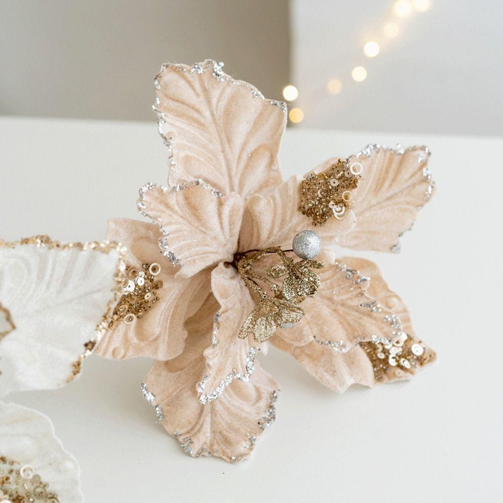 Simulation Christmas Glitter Flower 22cm Christmas Tree Decorations Home Xmas Decoration