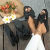 Women's Slope Heel Sandals Summer New Round Head Toe Butterfly Knot Thick Sole Anti-slip Wear-resistant Slippers