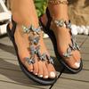 Fashion 2025 Summer New Large Diamond Pearl Sandals for Women, Flat Butterfly, European and American Outdoor Beach Sandals