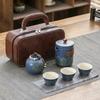 1 Set Travel Tea Set Portable Kung Fu Tea Set Ceramic Teapot Tea Canister Tea Cup Outdoor Quick Cup Tea Canister Leather Bag